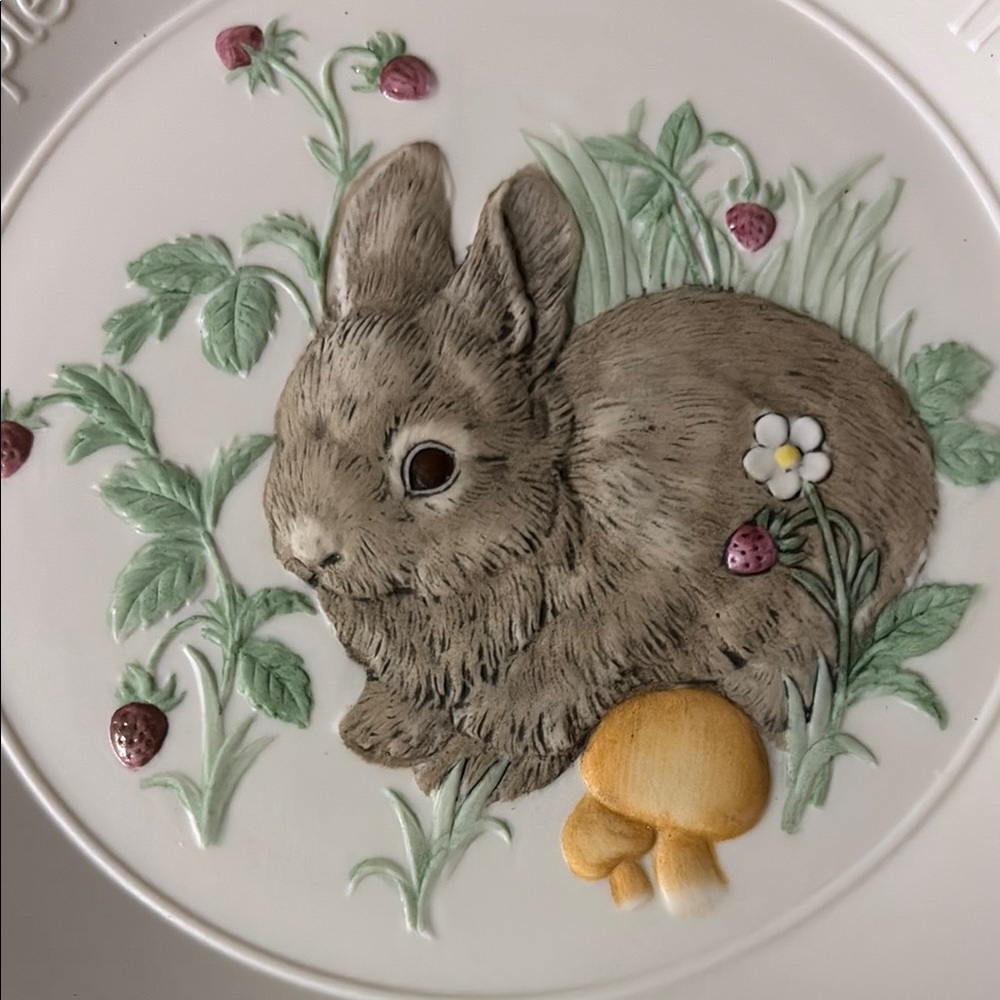 Easter Green and Brown Rabbit Plate vintage